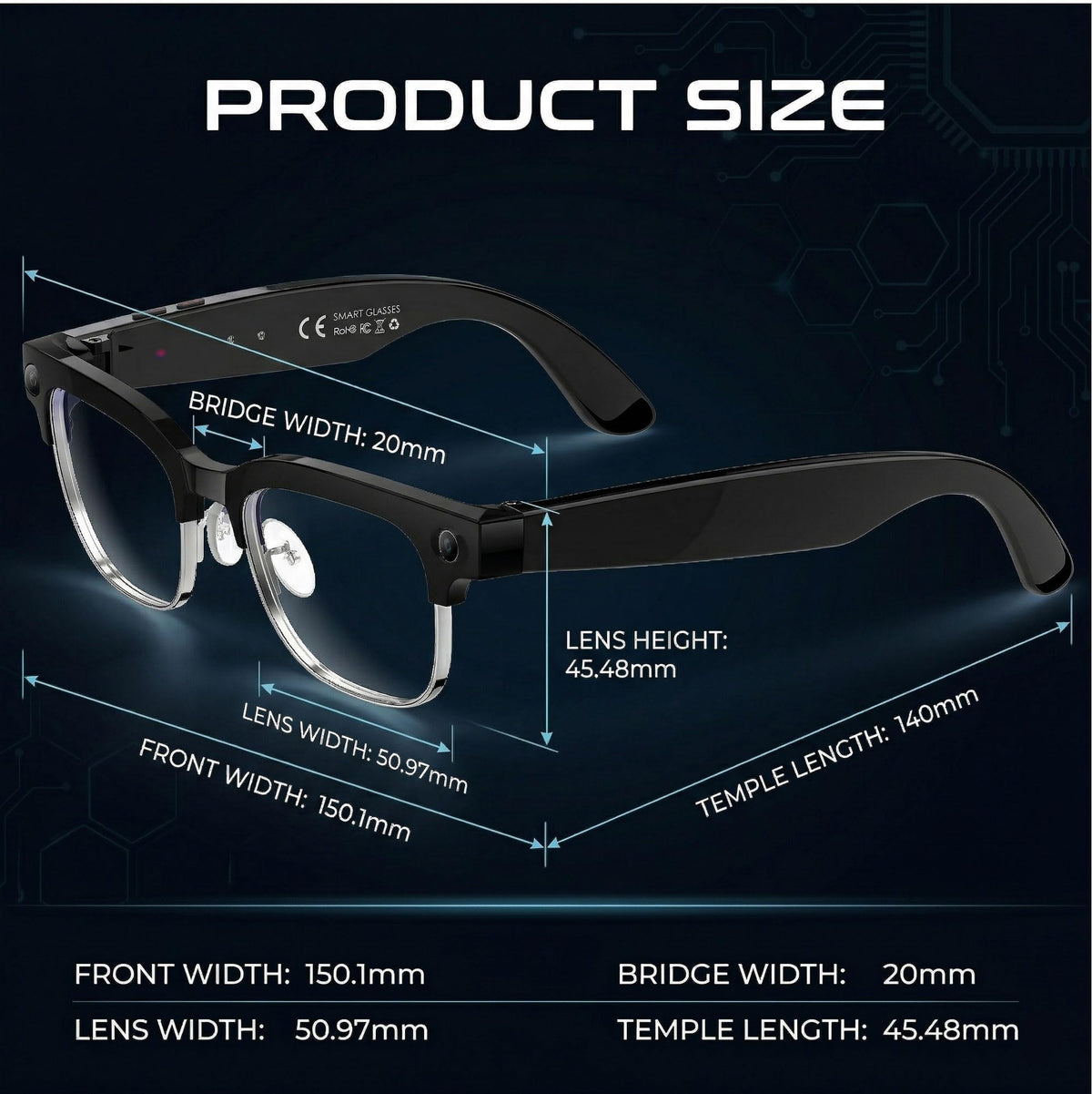 MNVOEQ AI glasses 290mAh battery supports all-day wear.
