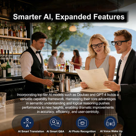 MNVOEQ AI Glasses Bluetooth sync for music, calls, and transfers.