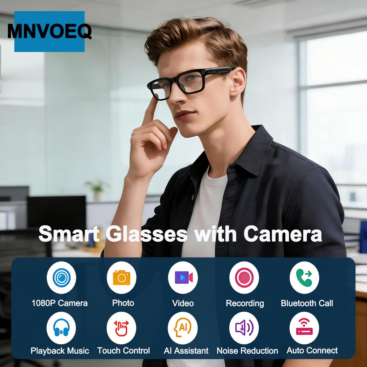 MNVOEQ AI Glasses’ mics deliver clear audio for calls and vlogs.