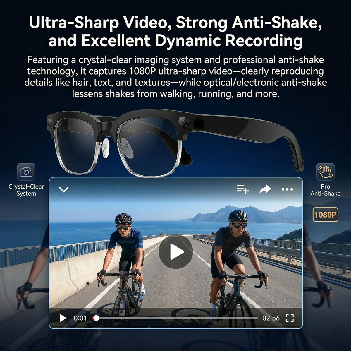 MNVOEQ AI glasses with noise-canceling mics capture clear audio outdoors.