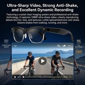 MNVOEQ AI glasses with noise-canceling mics capture clear audio outdoors.