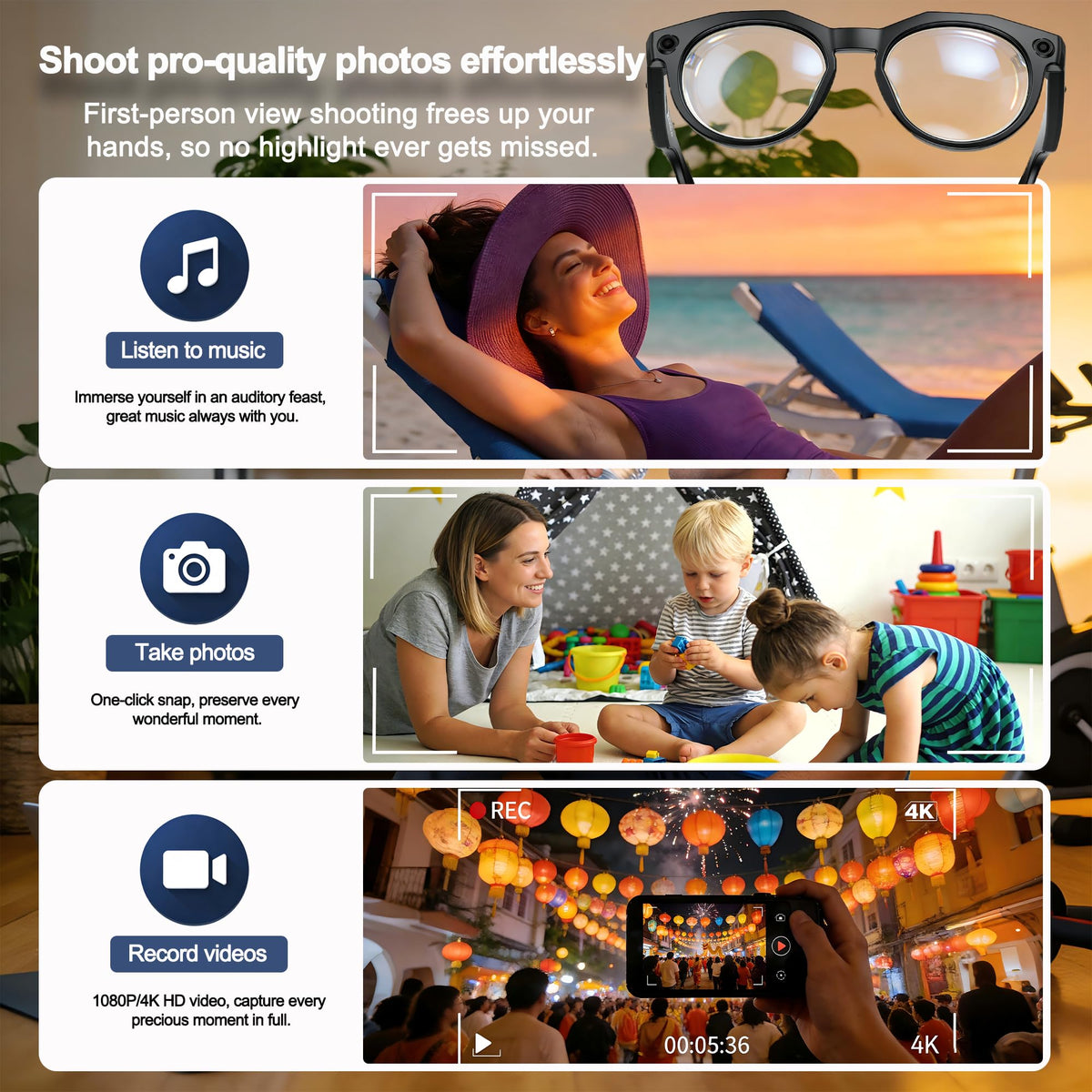MNVOEQ AI Smart Glasses photochromic lenses adapt to light