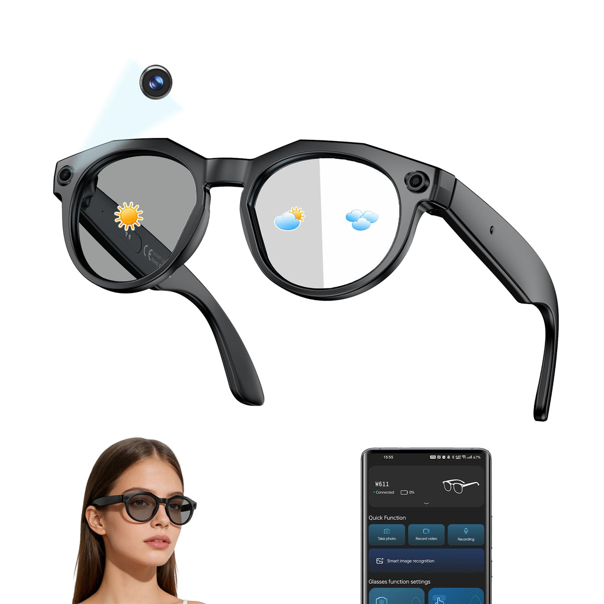 MNVOEQ AI Smart Glasses capture 4K POV video hands-free for vlogging and sports.