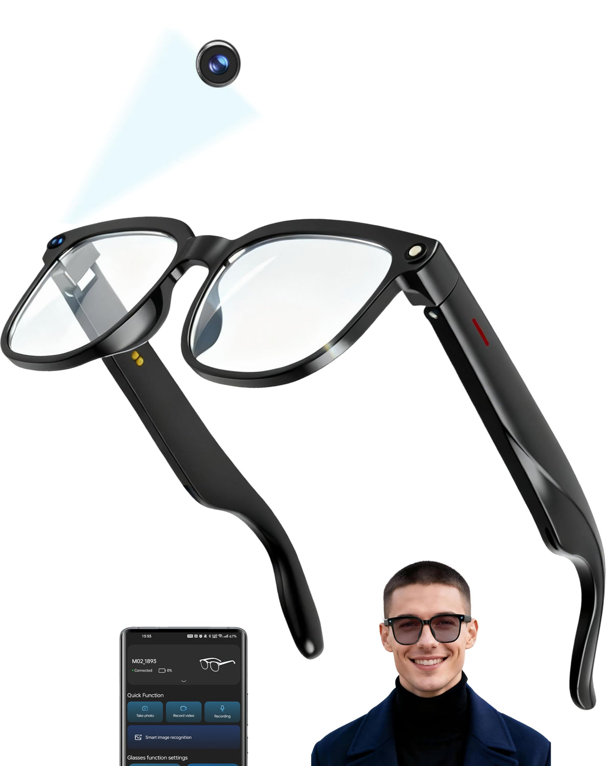 MNVOEQ AI Smart Glasses with 4K camera for hands-free recording