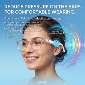 MNVOEQ AI Smart Glasses open-ear speakers for music and calls while staying aware