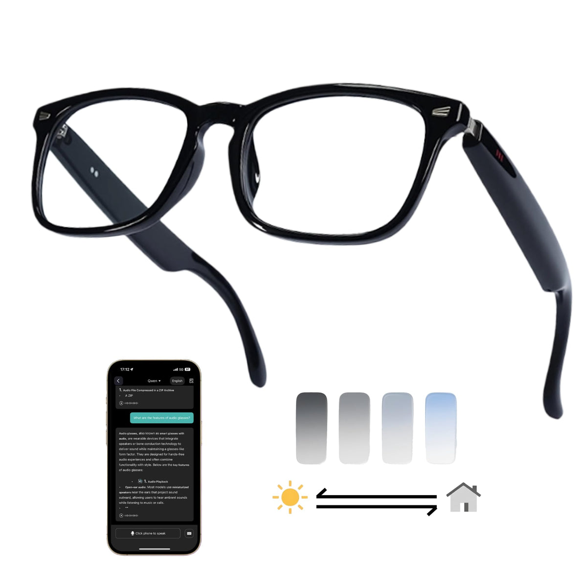 MNVOEQ AI Smart Glasses translation UI enables real-time multilingual communication on the go.