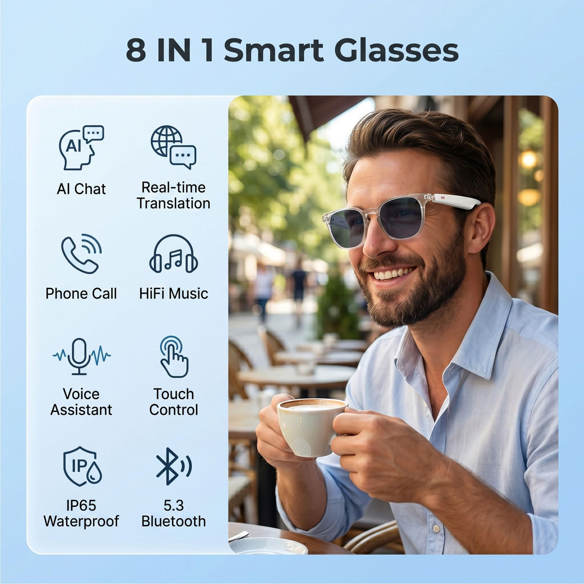MNVOEQ AI Smart Glasses ultra-lightweight design with 170mAh battery