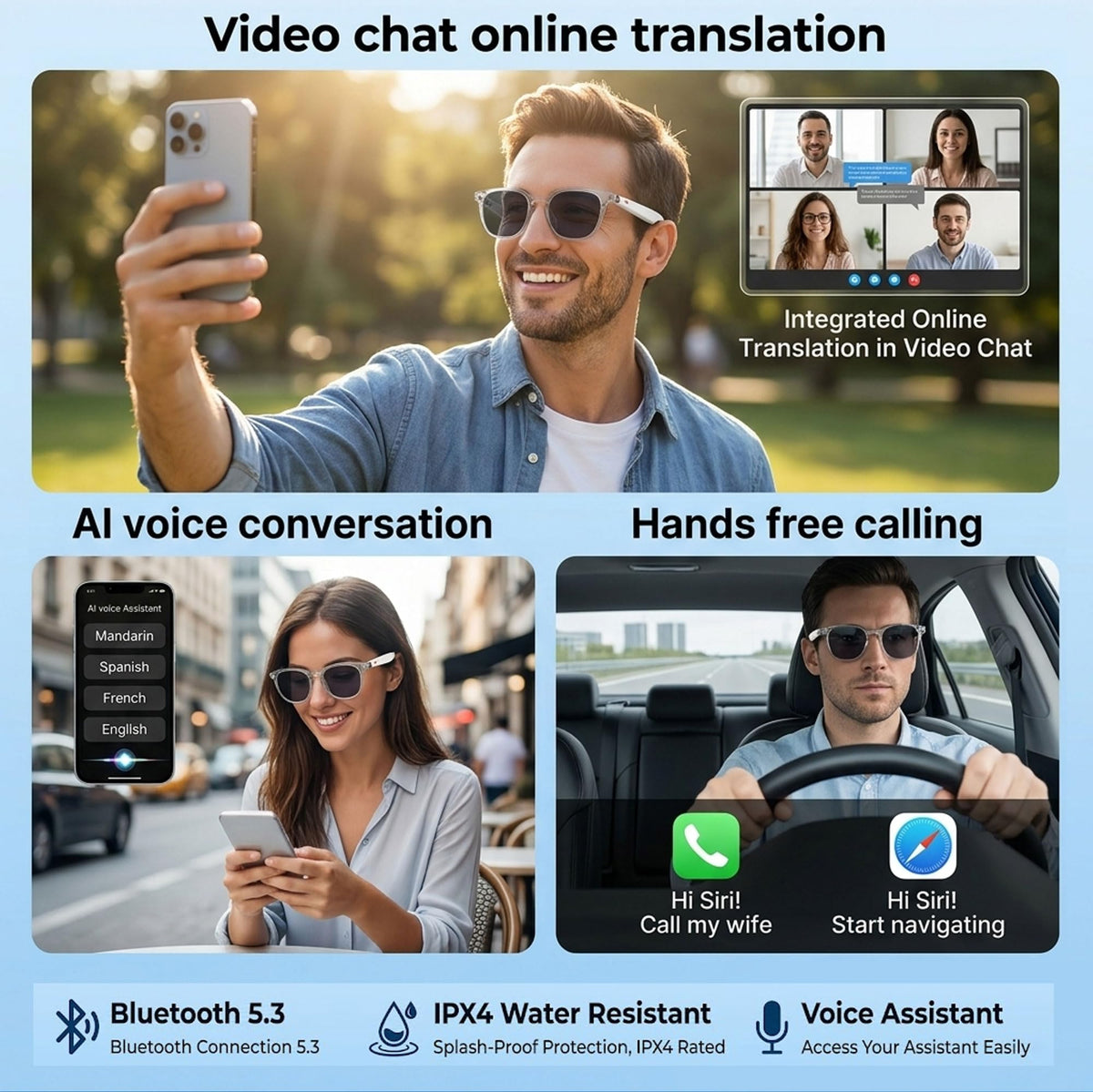 MNVOEQ AI Smart Glasses suitable for work meetings and calls
