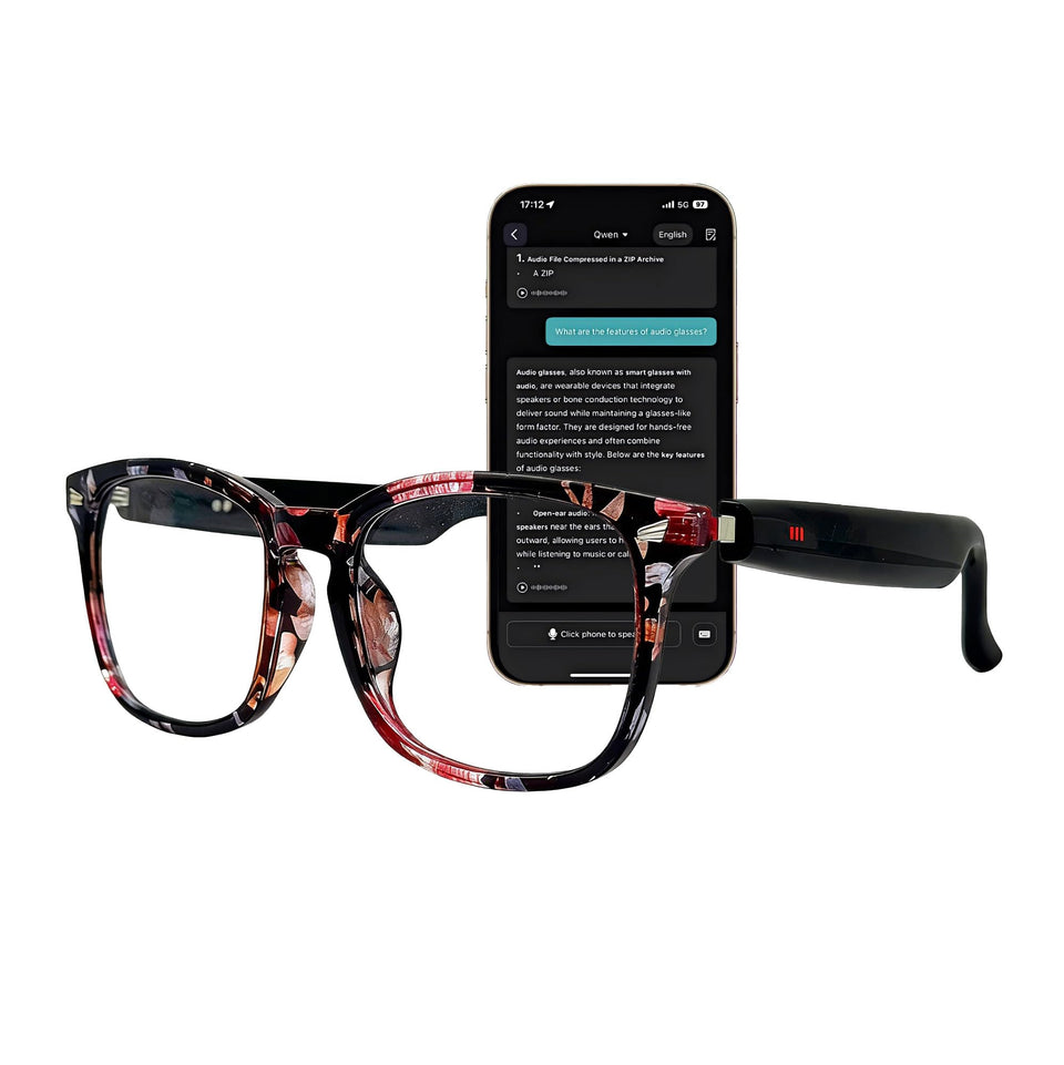 MNVOEQ front view showing minimalist frame and integrated electronics for stylish wear