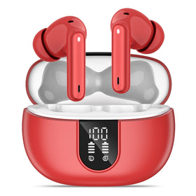 MoBadeety front view of red case and earbuds showing compact design and portability