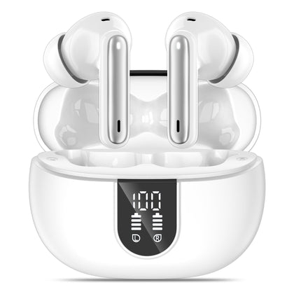 MoBadeety wireless earbuds with LED display showing battery status for easy charging