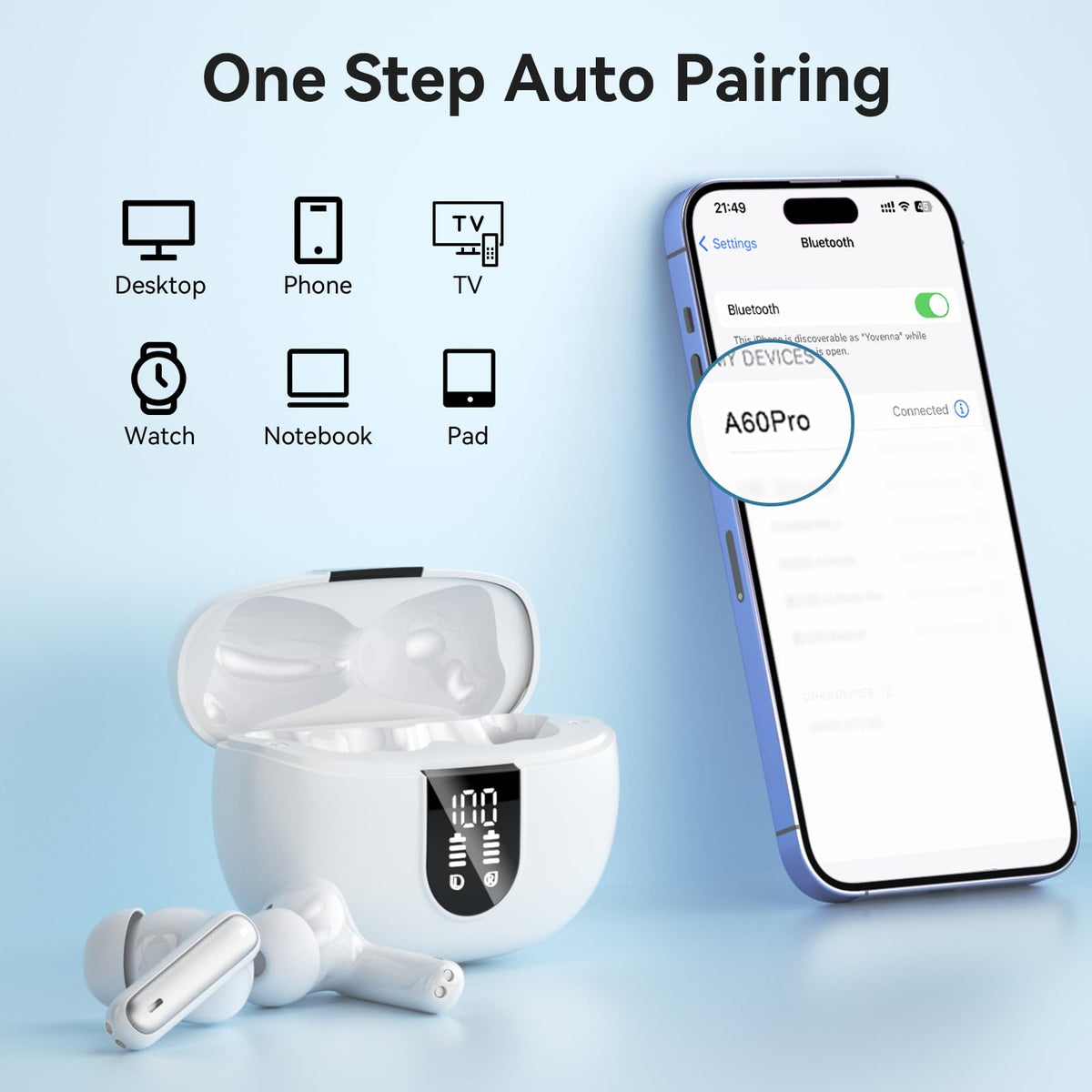MoBadeety wireless earbuds stereo sound and ENC microphones for clearer calls