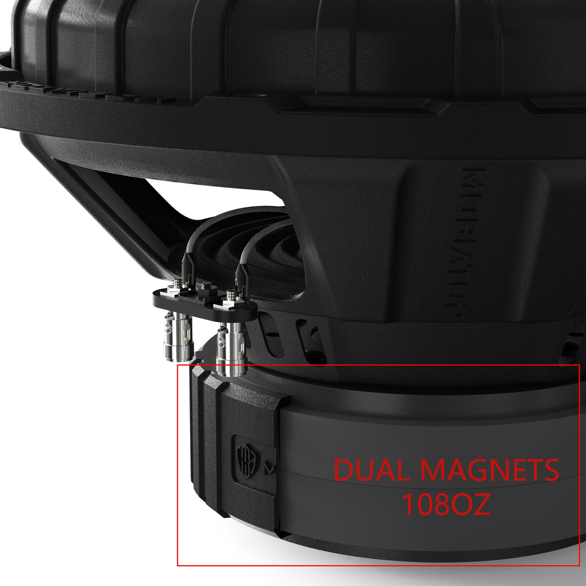 MOBIATOR dual magnets and backplate close-up, illustrates stronger motor force