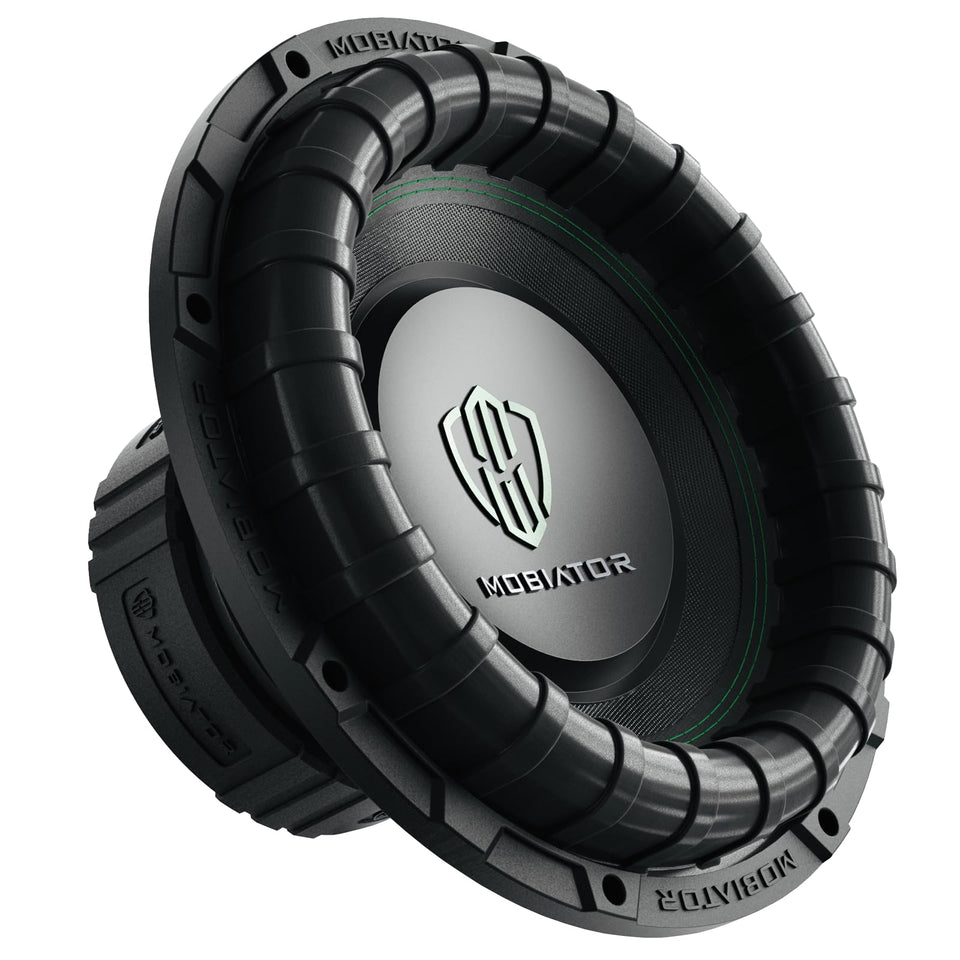 MOBIATOR front view showing cone and dust cap, highlights clean bass delivery