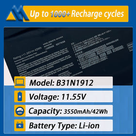 Mobik battery top label close-up highlighting 11.55V and 42Wh specs for compatibility