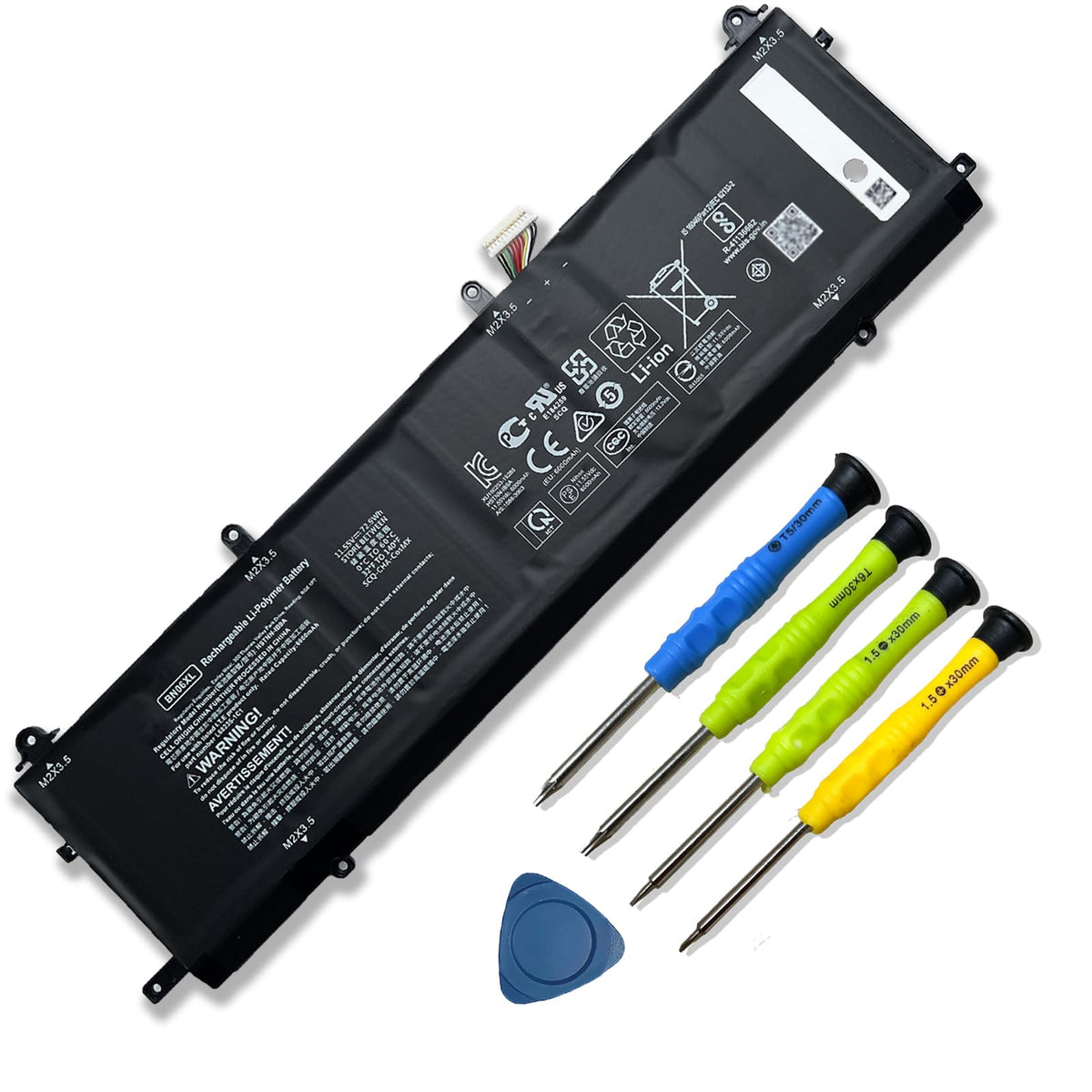 Mobik replacement battery front view showing connectors and compact form for easy swap