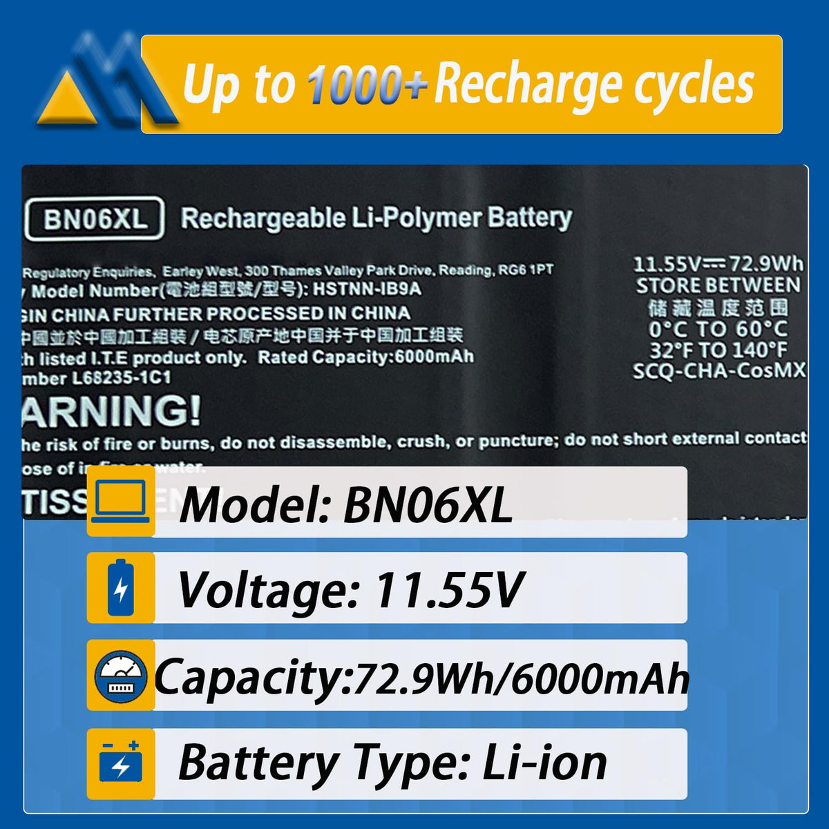 Mobik battery label closeup showing model BN06XL and compatibility for accurate fit
