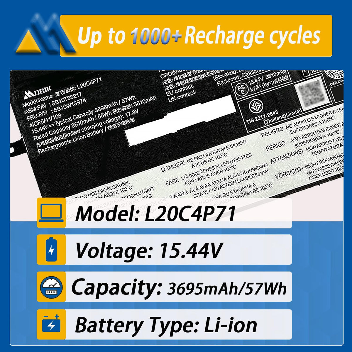 Mobik L20D4P71 battery for Lenovo ThinkPad X1 Carbon ensures steady performance.
