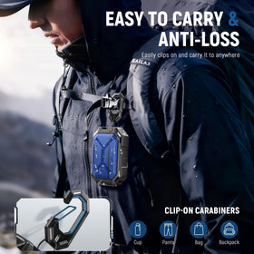 MOBOSI package contents laid out including carabiner and removal tool, shows ready-to-use convenience benefit