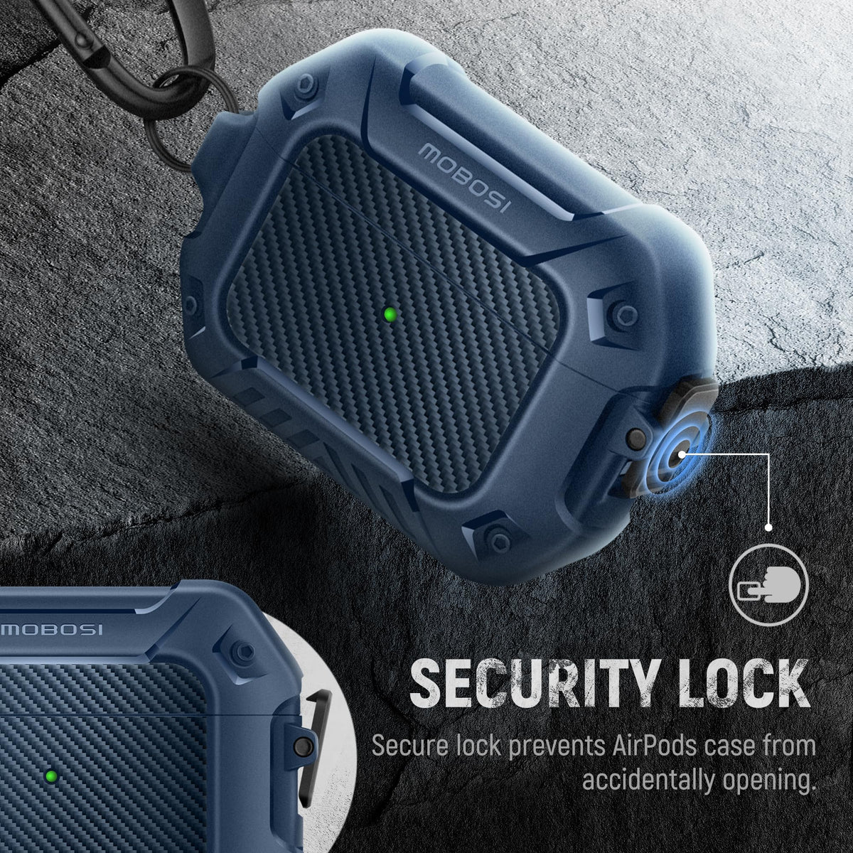 Mobosi AirPods Pro 2 case all-in-one kit includes cleaner and keychain.