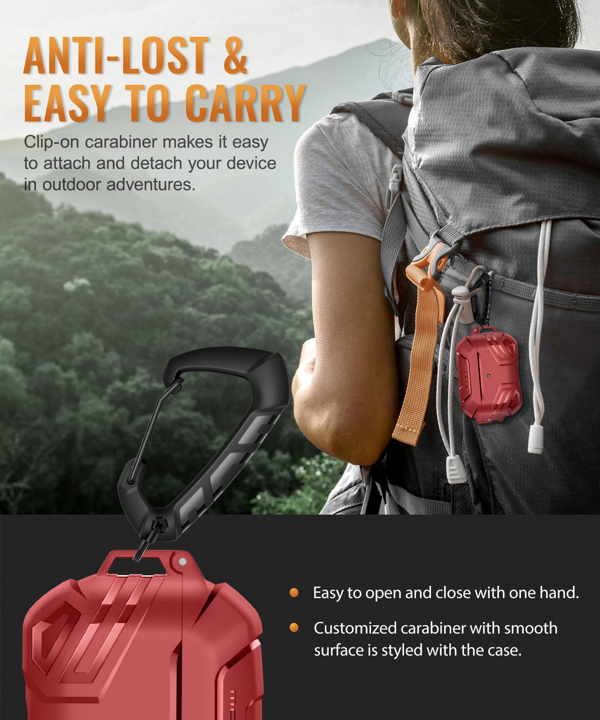 MOBOSI AirPods Pro 2 Case carabiner and keychain for carry
