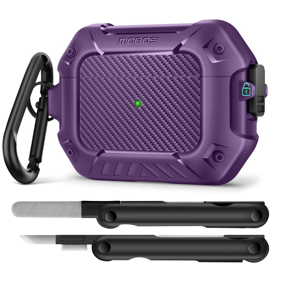 MOBOSI AirPods Pro 2 case front view in purple with full-body protection.
