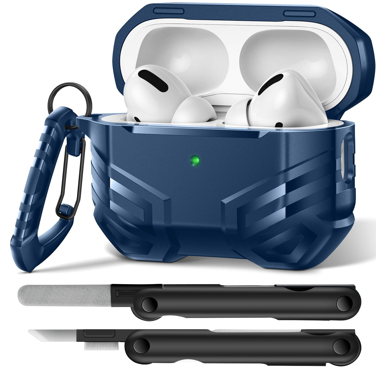 MOBOSI AirPods Pro 2 case with lock in bright blue, secure carry view