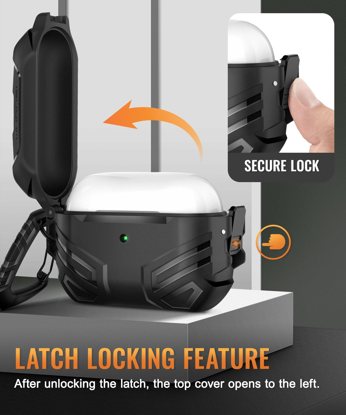 MOBOSI AirPods Pro 2 case lock closeup demonstrates secure retention
