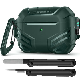 MOBOSI AirPods Pro 2 case with lock, front view keeps earbuds secure during travel.