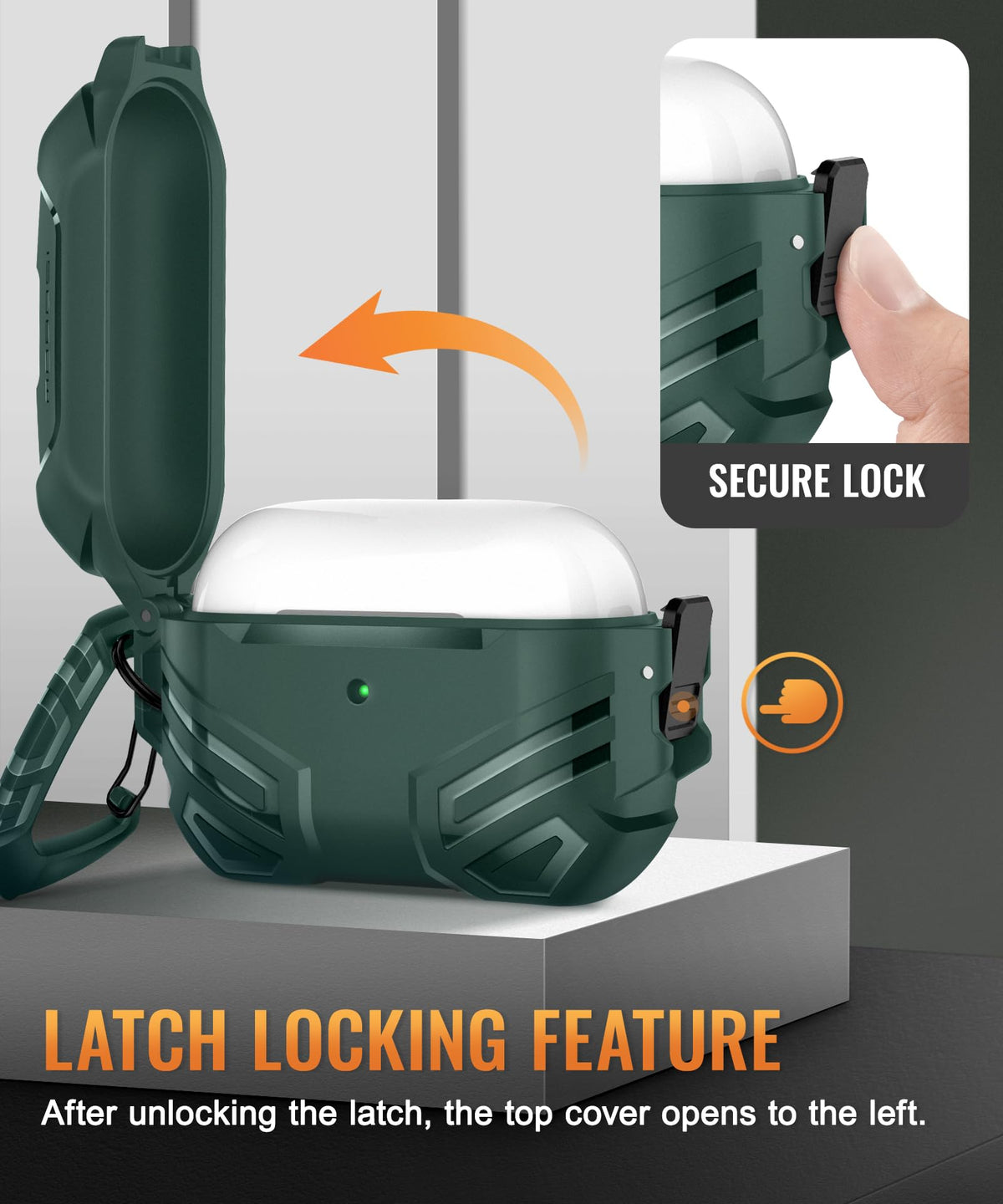 MOBOSI AirPods Pro 2 case with lock, top view shows reinforced protection on the go.