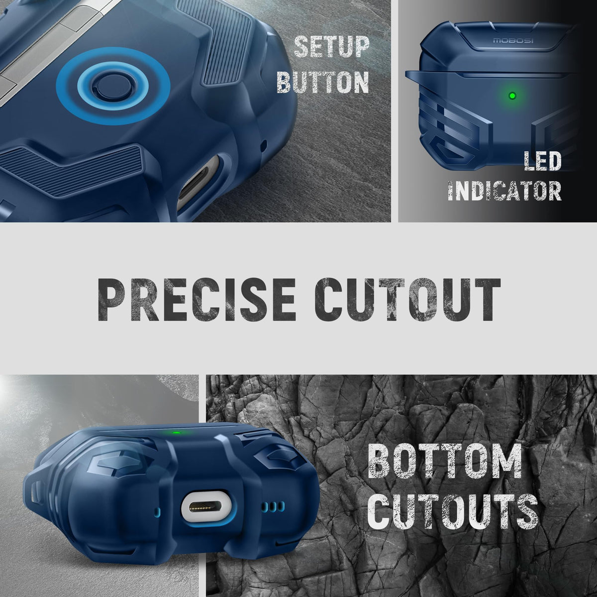 LED indicator visible through MOBOSI case for charging status