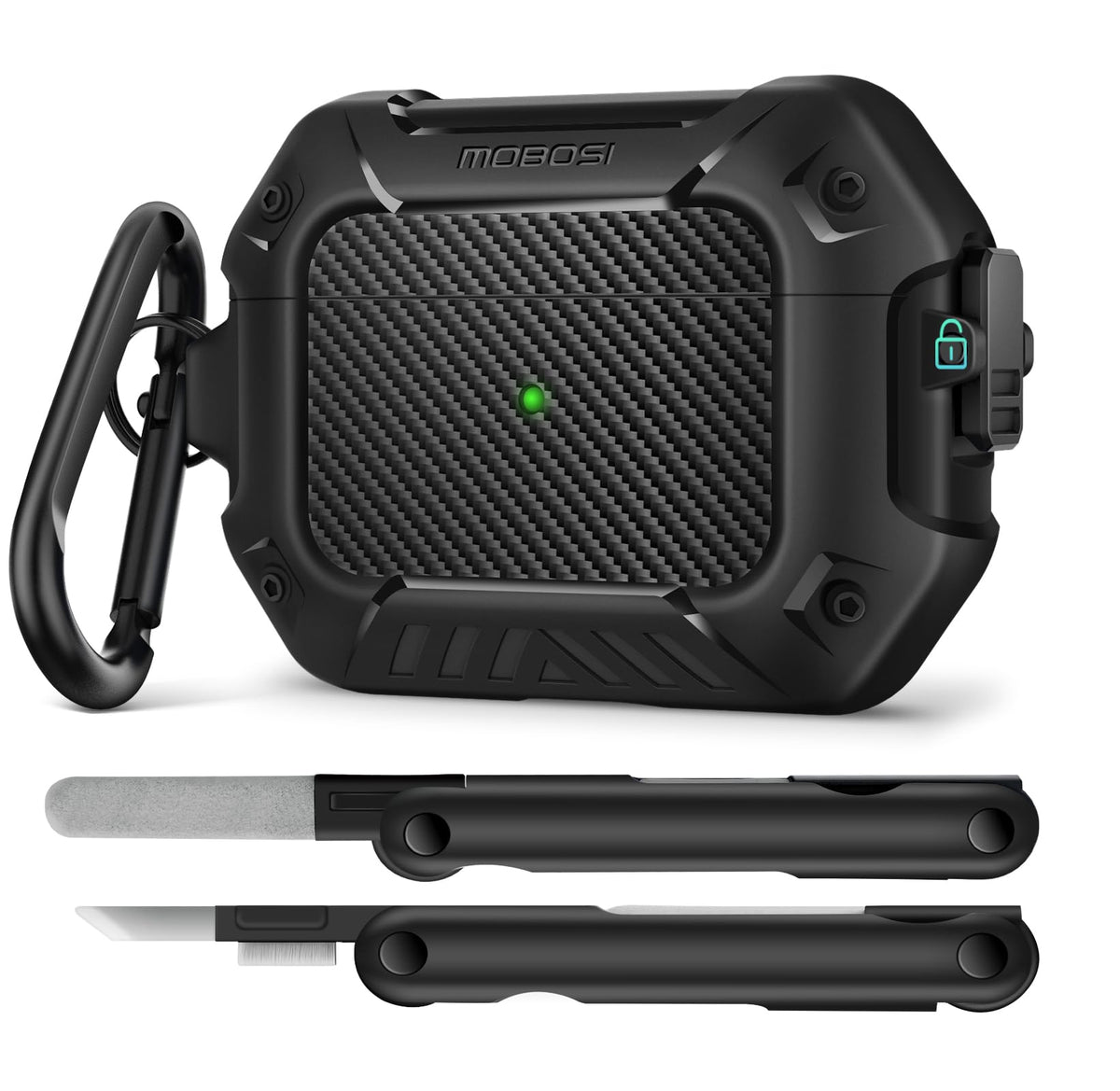 Mobosi AirPods Pro 2 case with magnetic lock showing secure lid