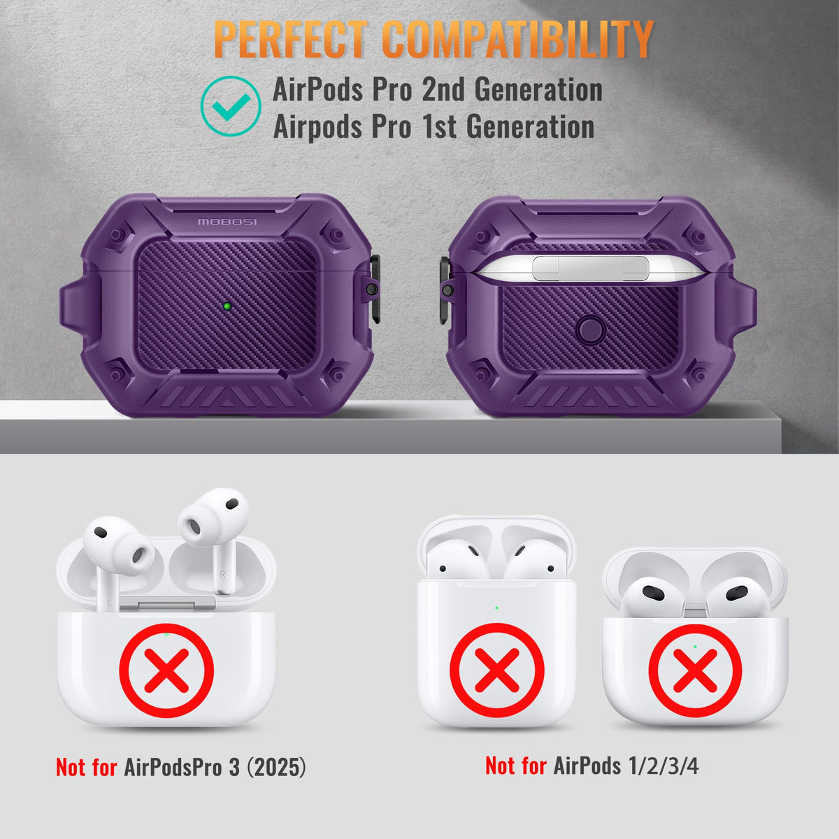 MOBOSI AirPods Pro 2 case MagSafe area for easy charging alignment.