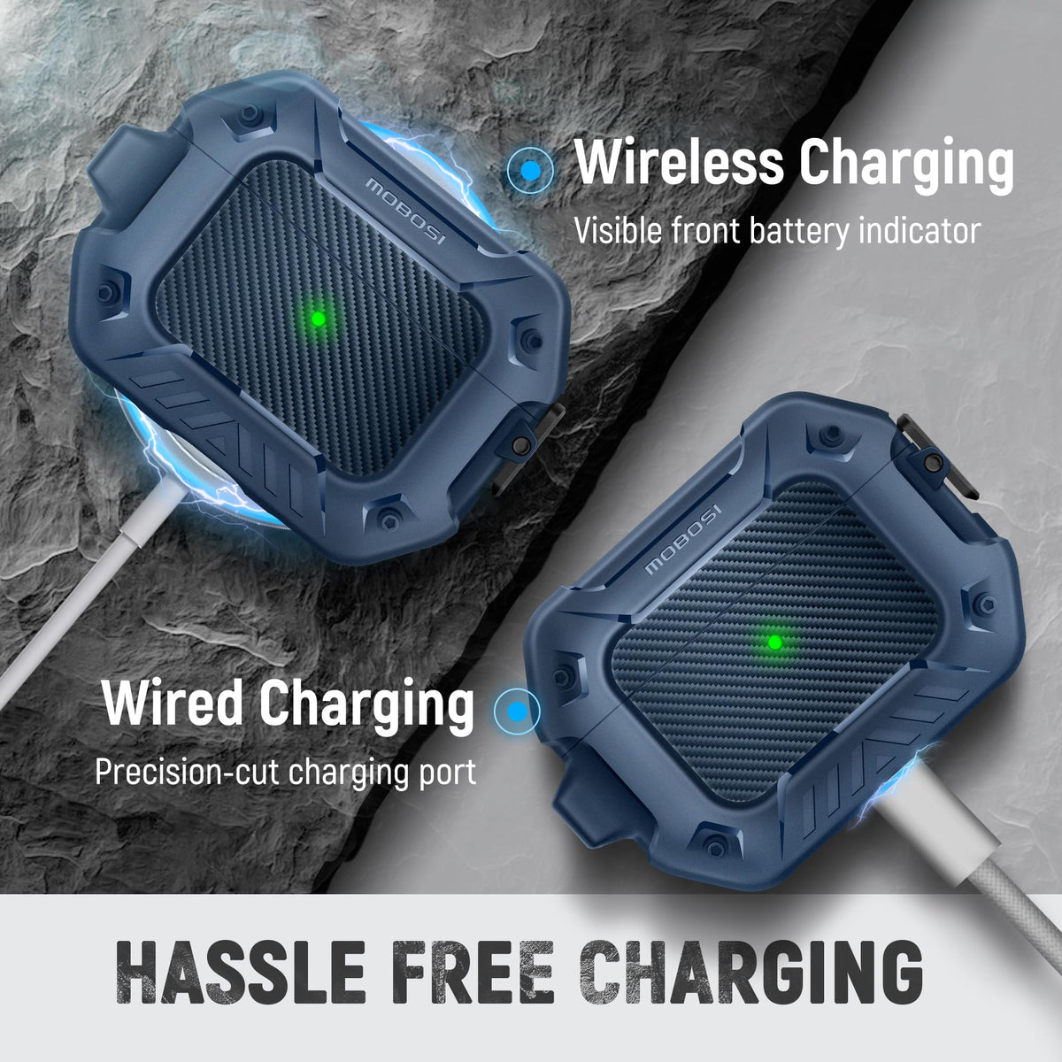 Mobosi AirPods Pro 2 case with MagSafe compatibility enables easy wireless charging.