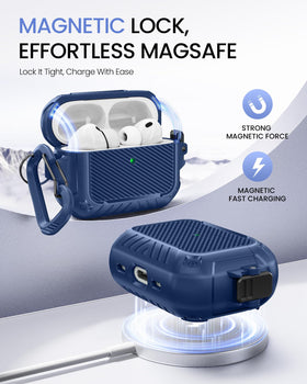 MOBOSI AirPods Pro 3 Case Blue, rear view, secure locking for peace of mind.