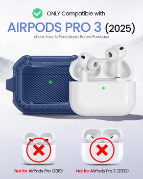 MOBOSI AirPods Pro 3 Case Blue, side profile, dual-layer shockproof design.