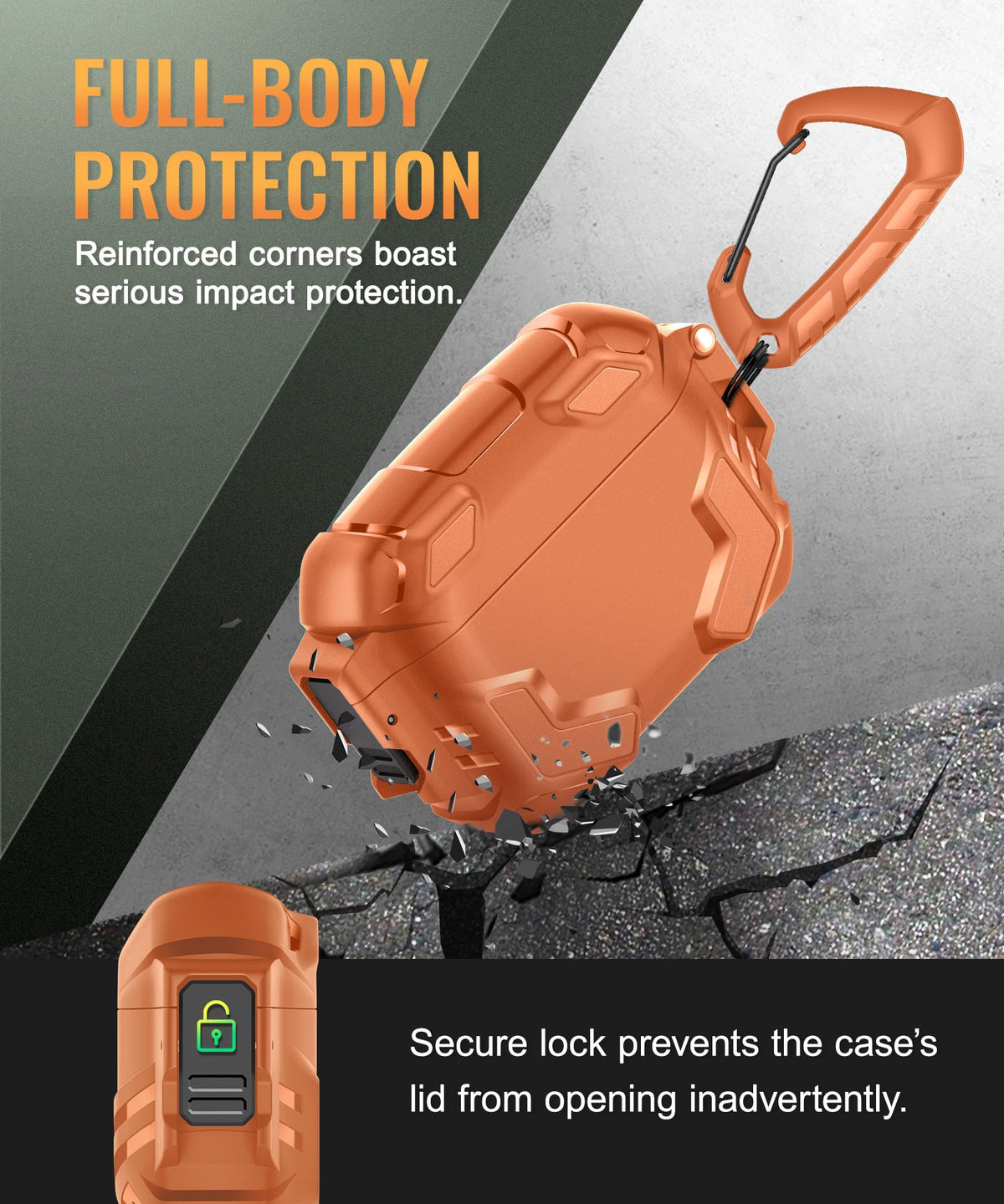 MOBOSI AirPods Pro 3 case with carabiner for secure attachment.