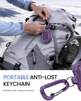 Detachable keychain attaches MOBOSI case for easy clipping and access.