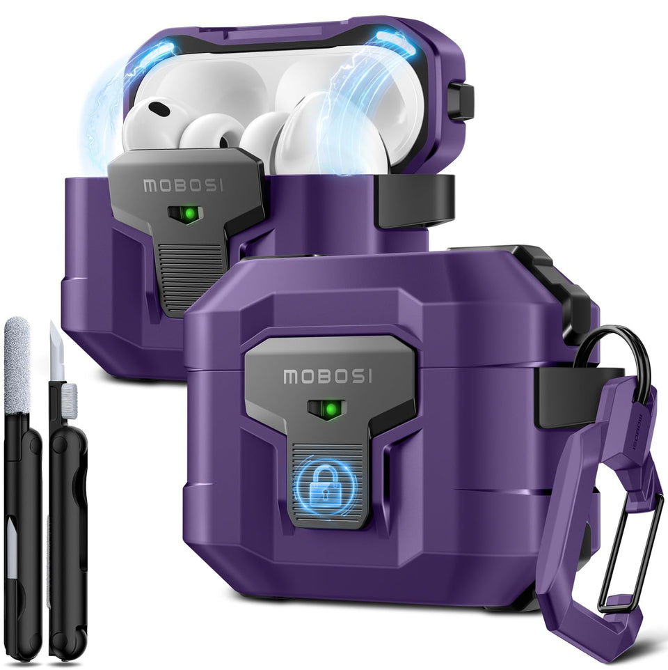 MOBOSI AirPods Pro 3 case front view with drop-proof protection and visible LED indicator.