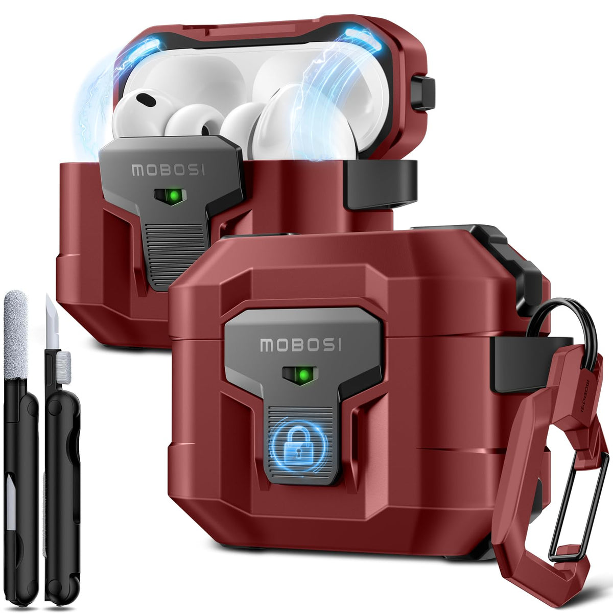 MOBOSI AirPods Pro 3 case front view in red with protective shell
