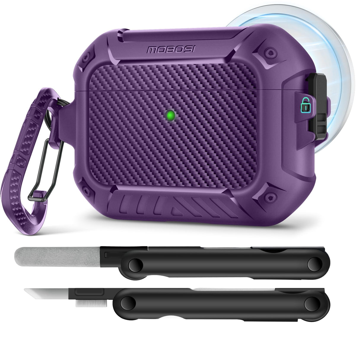 MOBOSI AirPods Pro 3 case in purple offering full coverage protection.