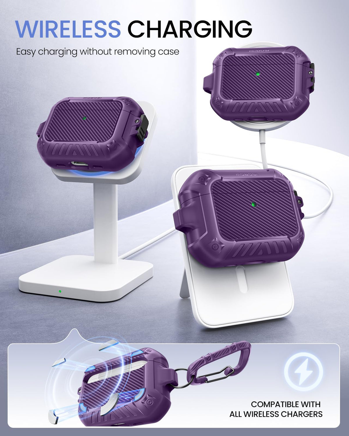 Inner corners of MOBOSI case cushion the AirPods Pro 3 charging case.
