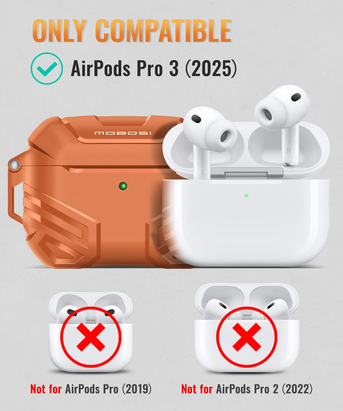 MOBOSI AirPods Pro 3 case lock closeup showing quick-release safety.