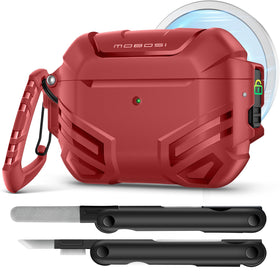 Mobosi AirPods Pro 3 case with lock in red, close-up shielded edge