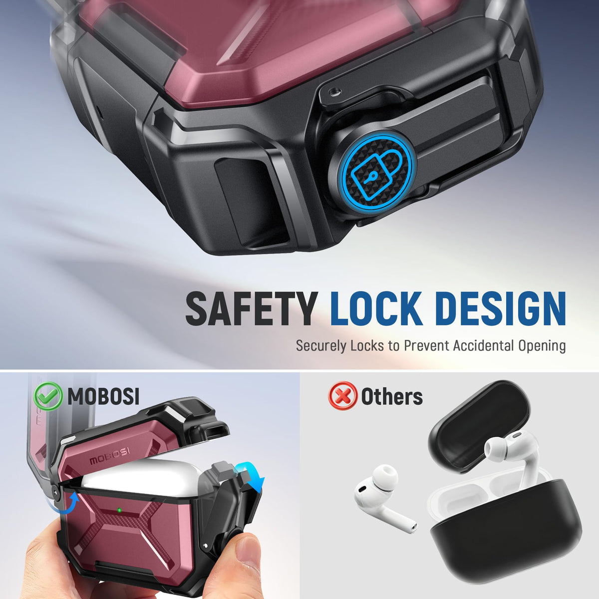 MOBOSI AirPods Pro 3 case with MagSafe compatibility for wireless charging.