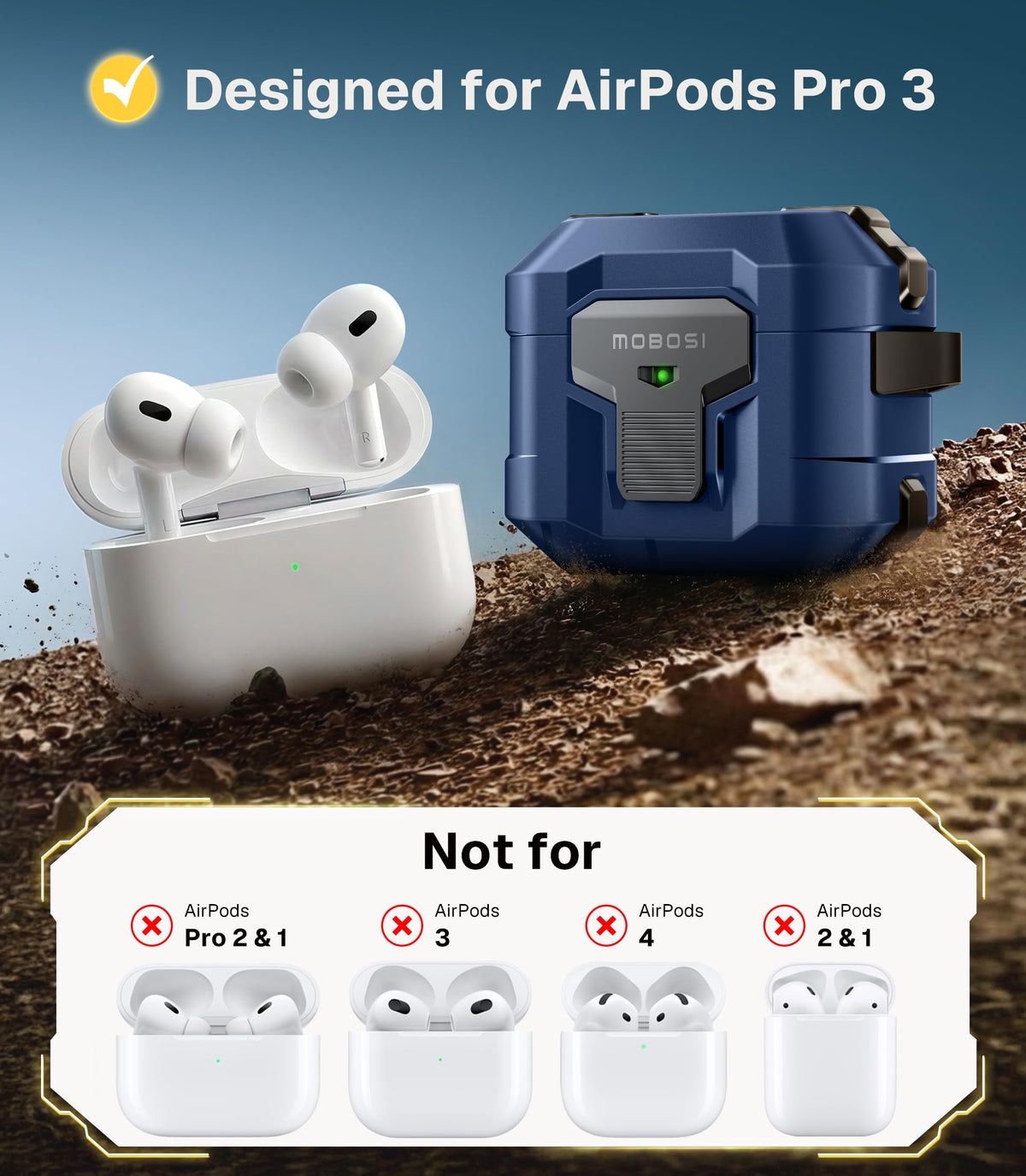 MOBOSI AirPods Pro 3 case with MagSafe compatibility for easy charging