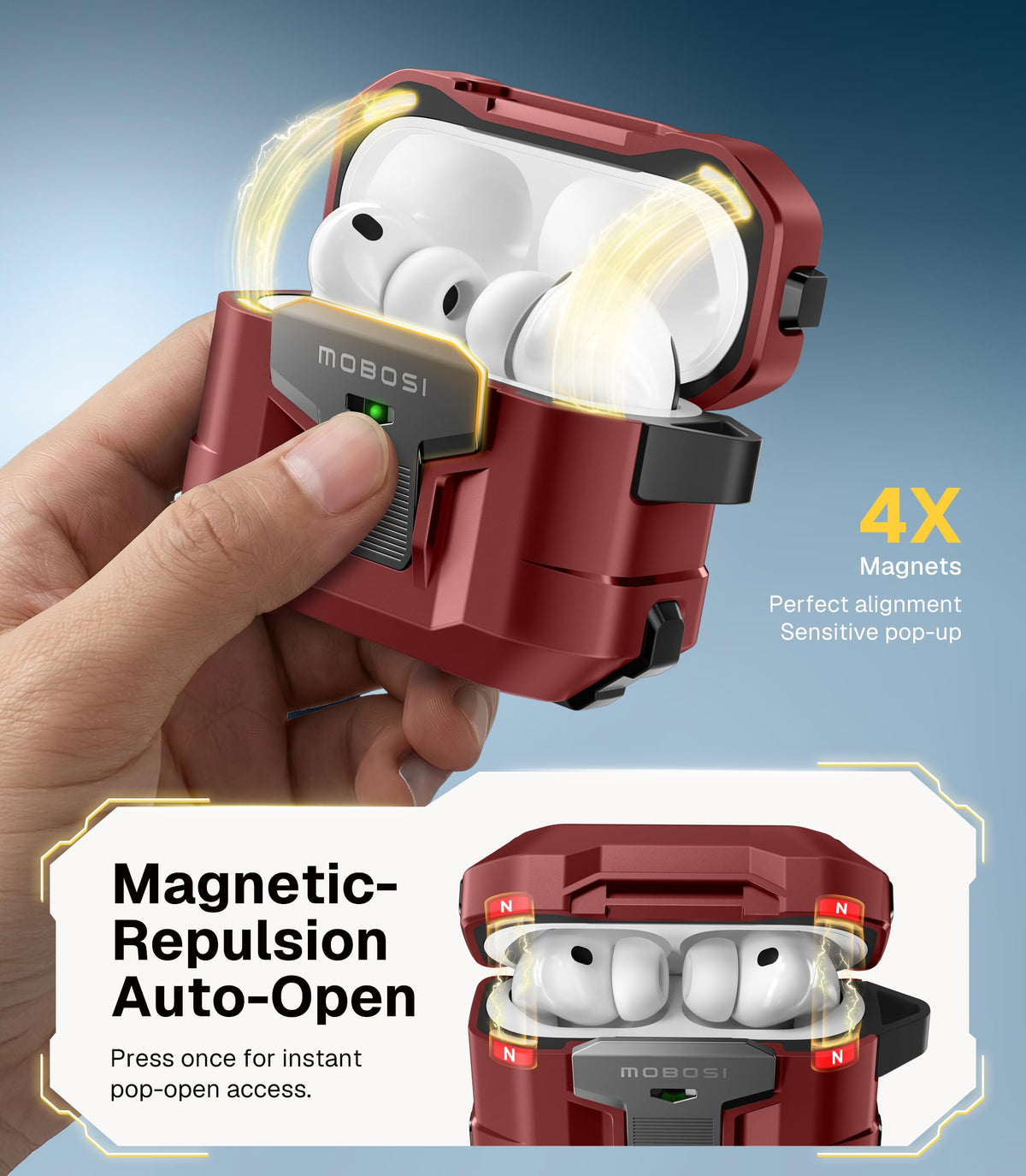 MOBOSI AirPods Pro 3 case open for easy one-handed access