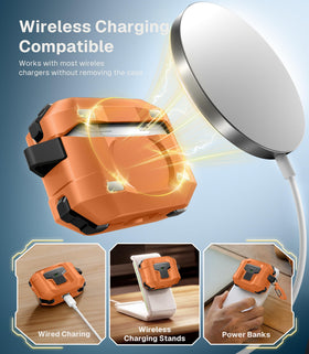MOBOSI AirPods Pro 3 orange case carabiner adds easy attachment wherever you go.