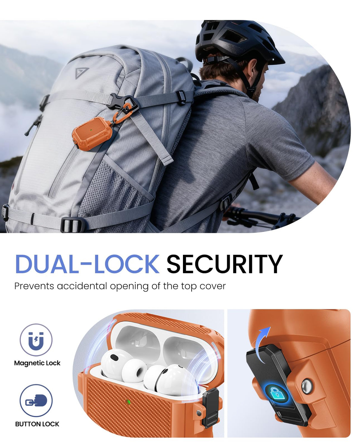 MOBOSI AirPods Pro 3 Case Orange includes cleaning tool for maintenance.