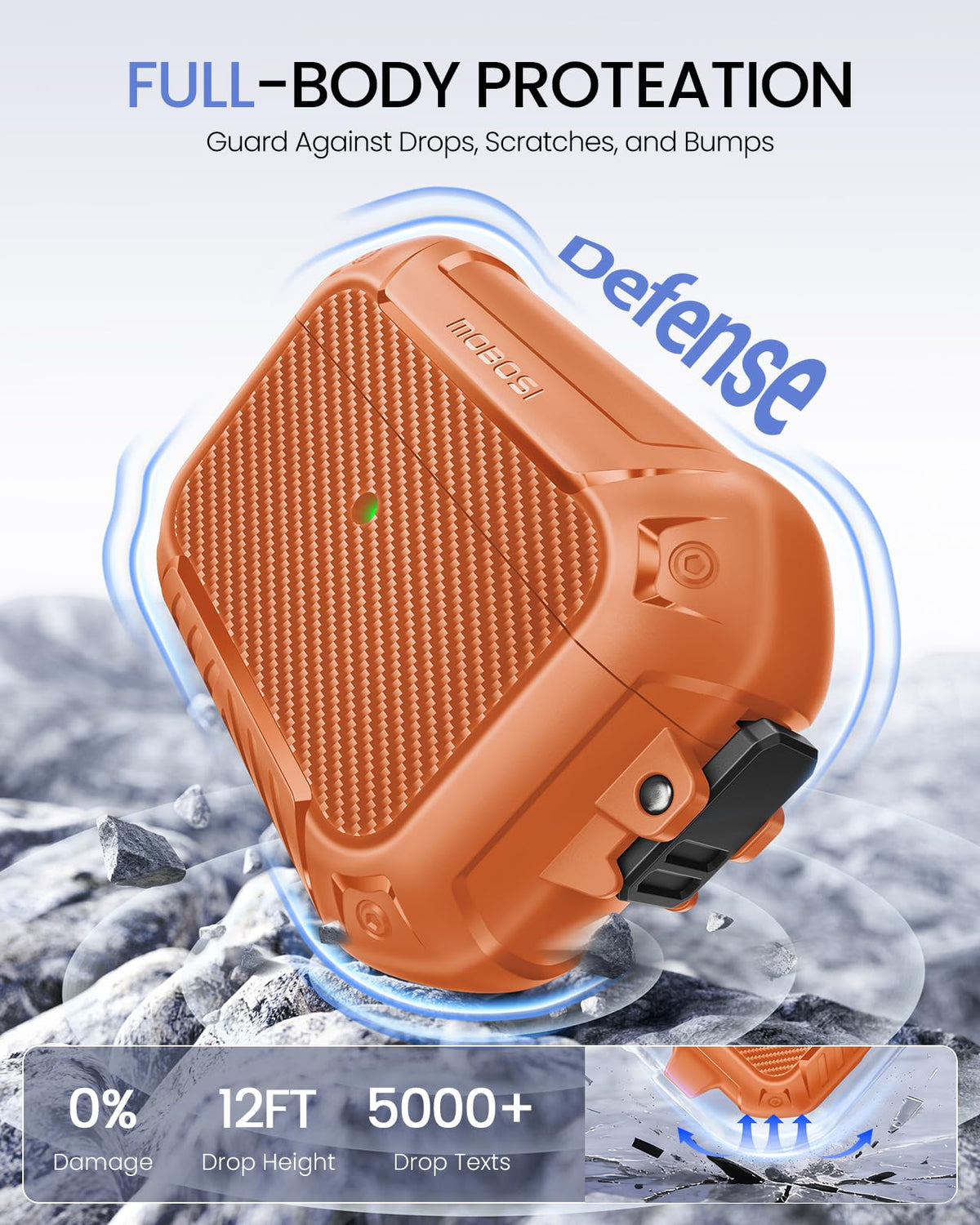 MOBOSI AirPods Pro 3 Case Orange detachable keychain for on-the-go carrying.